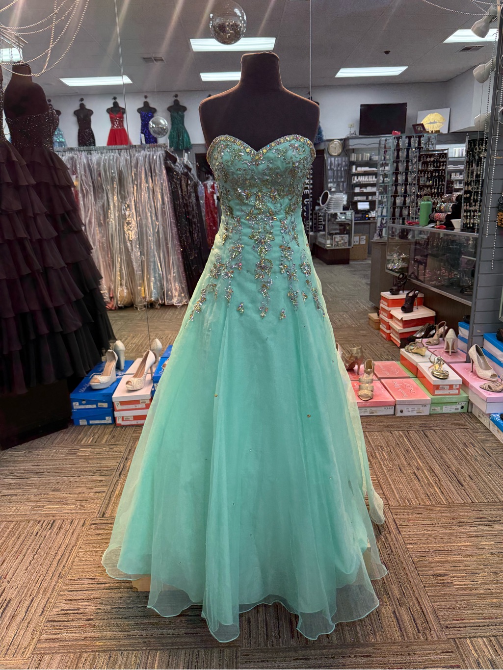 Mori Lee 95097 Sz-4 Strapless Aqua Formal Pageant Prom Dress